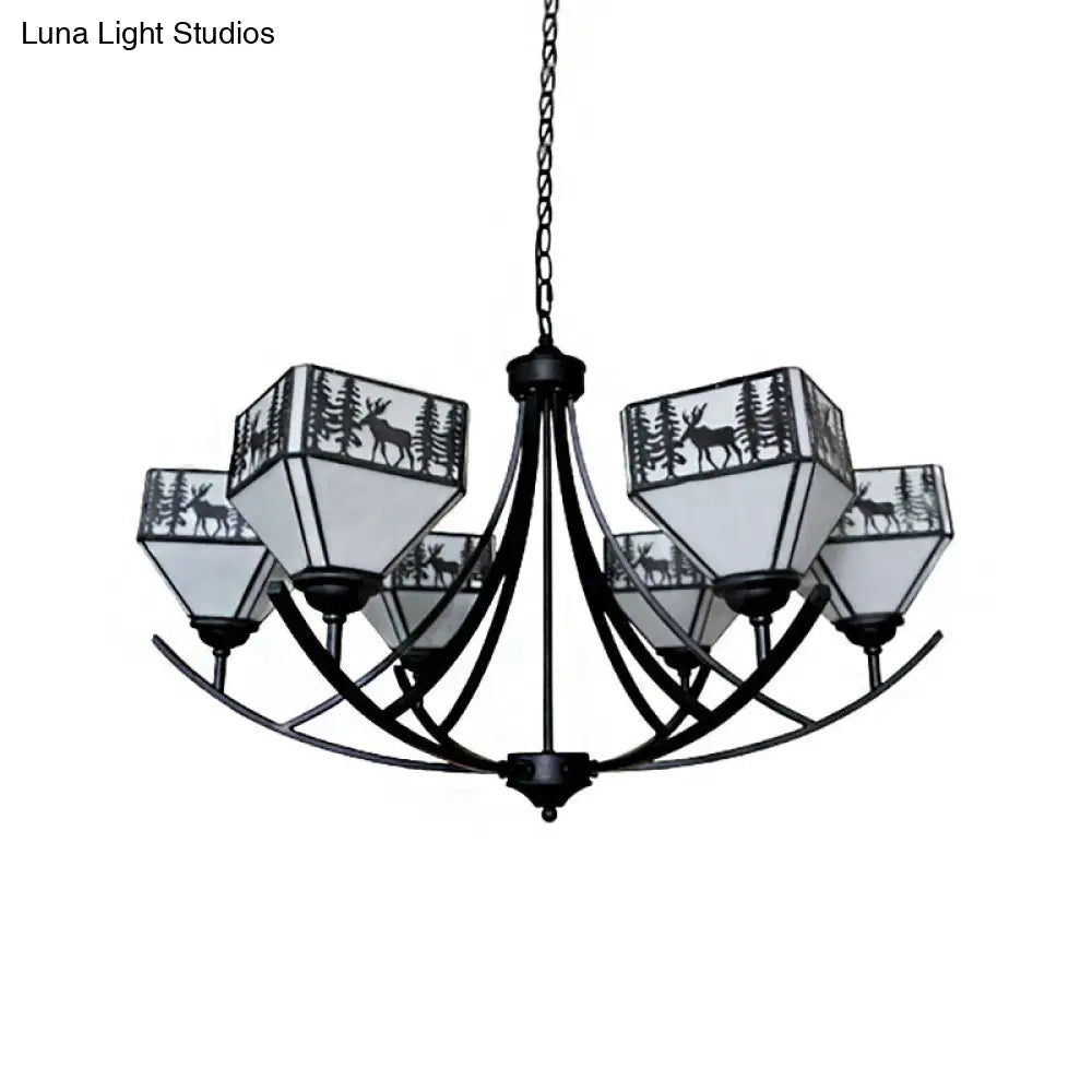 Black Forest Deer Chandelier: American Style Hanging Light With Glass Accents