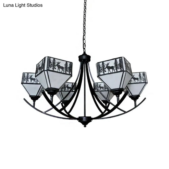 Black Forest Deer Chandelier: American Style Hanging Light With Glass Accents