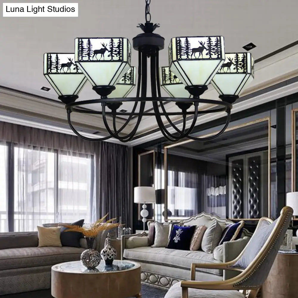 Modern Black Deer Chandelier: American Style Hanging Light With Glass — Ideal For Living Room