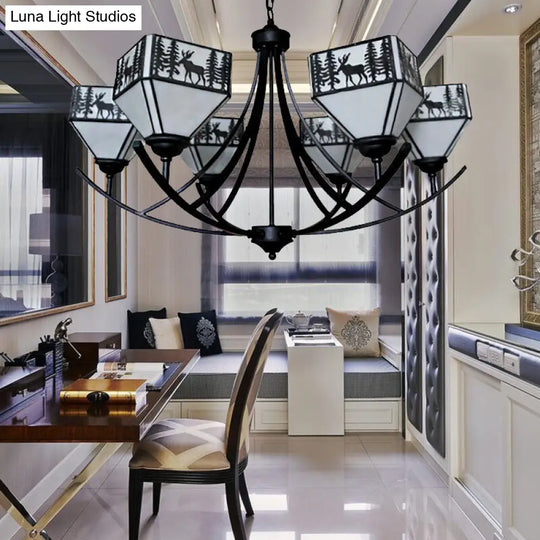 Black Forest Deer Chandelier: American Style Hanging Light With Glass Accents / Arc