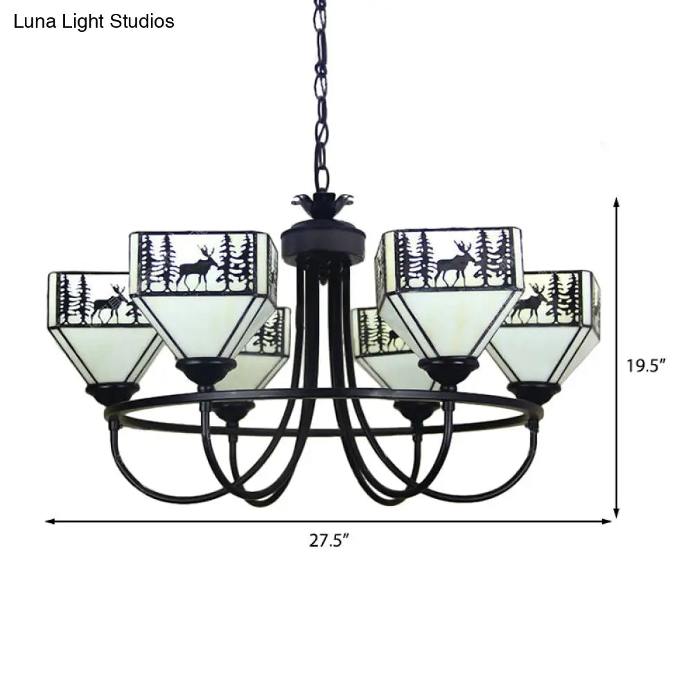 Black Forest Deer Chandelier: American Style Hanging Light With Glass Accents
