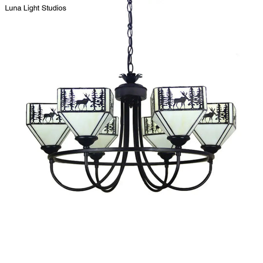 Black Forest Deer Chandelier: American Style Hanging Light With Glass Accents