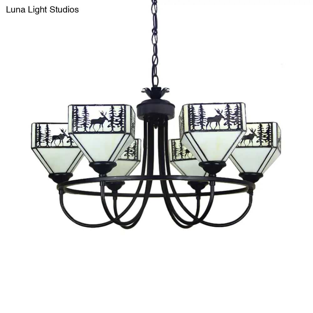 Modern Black Deer Chandelier: American Style Hanging Light With Glass — Ideal For Living Room