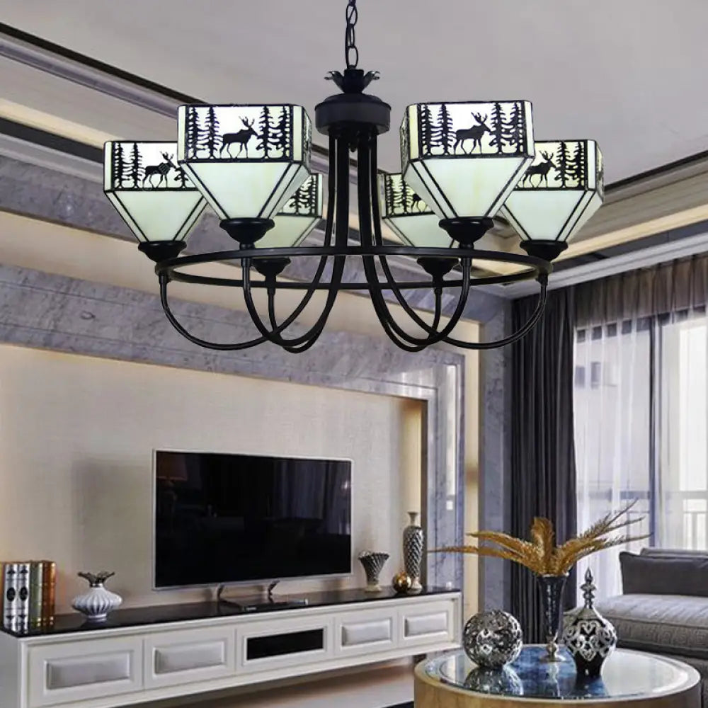 Modern Black Deer Chandelier: American Style Hanging Light With Glass — Ideal For Living Room /