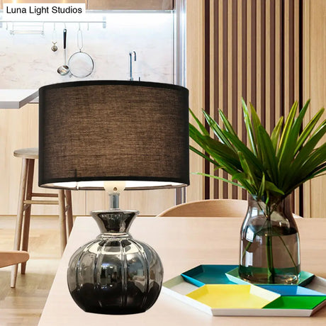 Modern Black Fabric Table Lamp With Ceramic Base - Nightstand Lighting