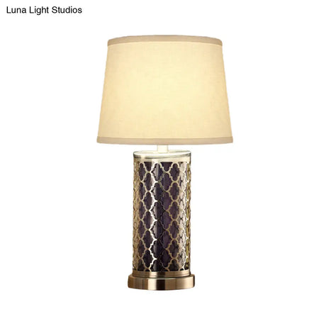 Modern Black Fabric Tapered Drum Nightstand Lamp With 1 Bulb For Reading