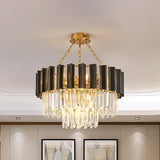 Modern Black Finish Tapered Bedroom Chandelier with Clear Crystal Prisms - 9 Heads Hanging Lamp Kit Black
