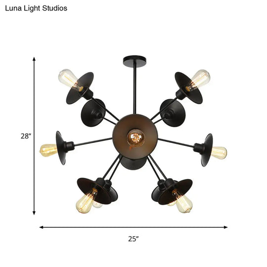 Modern Black Flare Shade Chandelier With Sputnik Design - 9/12/15 Light Fixture For Living Room