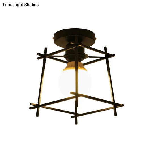Modern Black Flush Mount Ceiling Lamp With Circle Metal/Wood Canopy