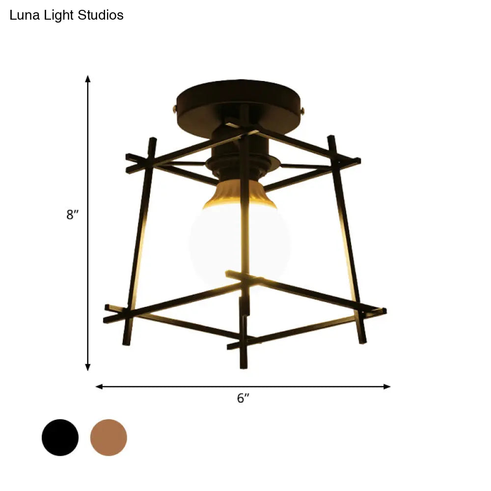 Modern Black Flush Mount Ceiling Lamp With Circle Metal/Wood Canopy