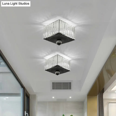 Modern Black Flush Mount Ceiling Light With Dual Heads Clear Crystal Shades For Corridors