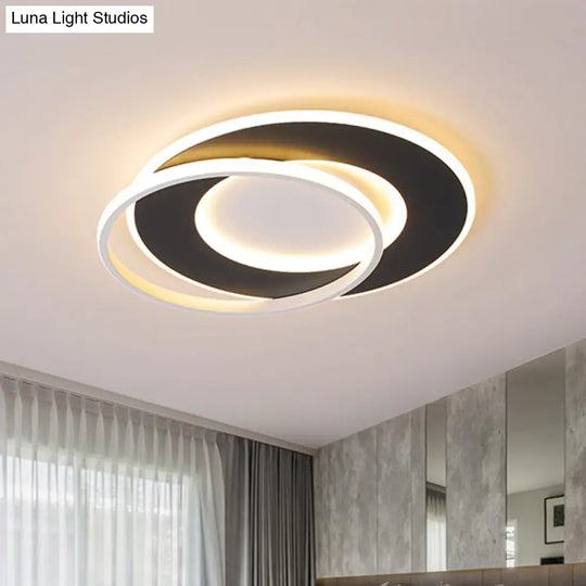 Modern Black Flush Mount Led Ceiling Light With Remote Control Dimming - 18/22 Wide Ring In