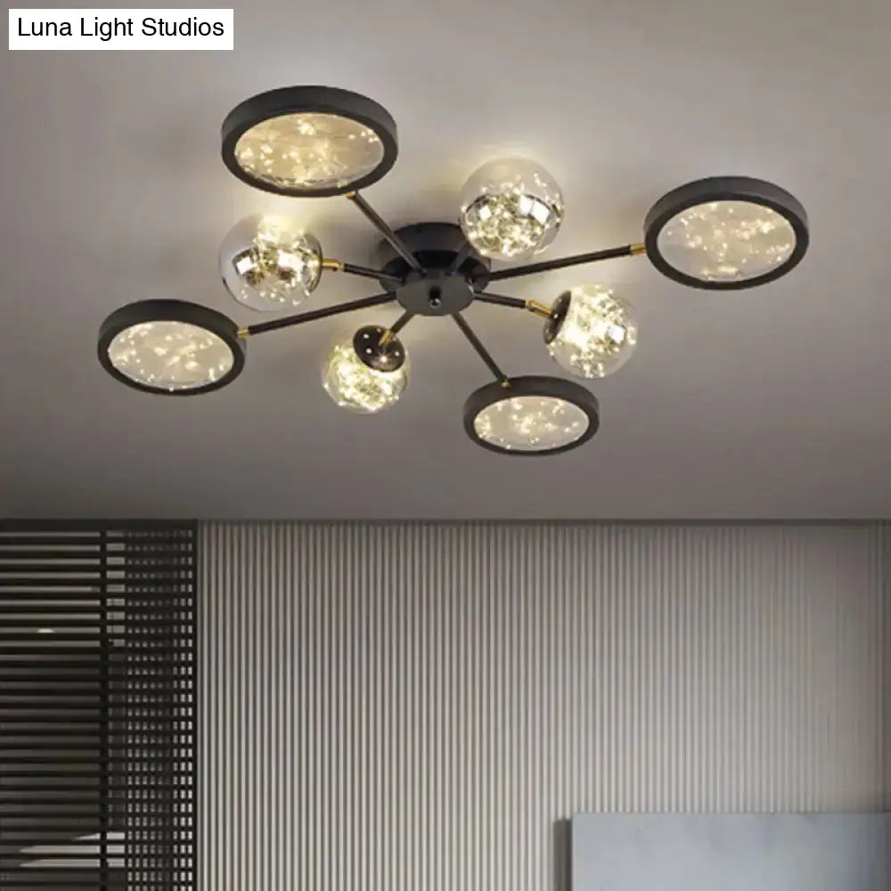 Modern Black Flush Mount With Amber Glass And Glowing String Inside 8 /