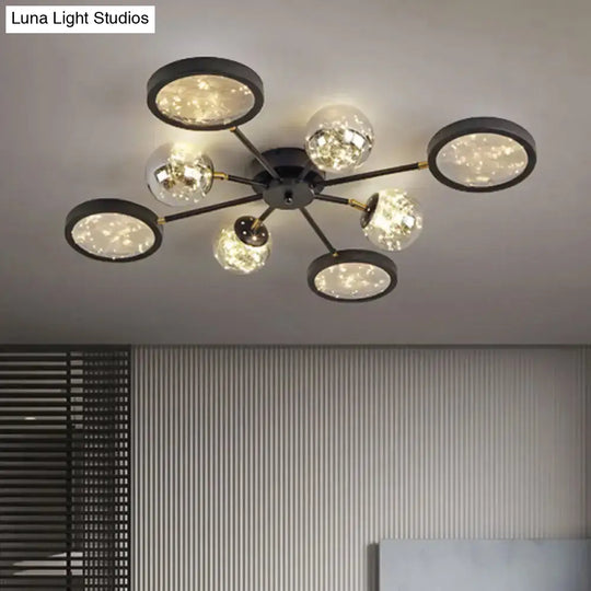Modern Black Flush Mount With Amber Glass And Glowing String Inside 8 /