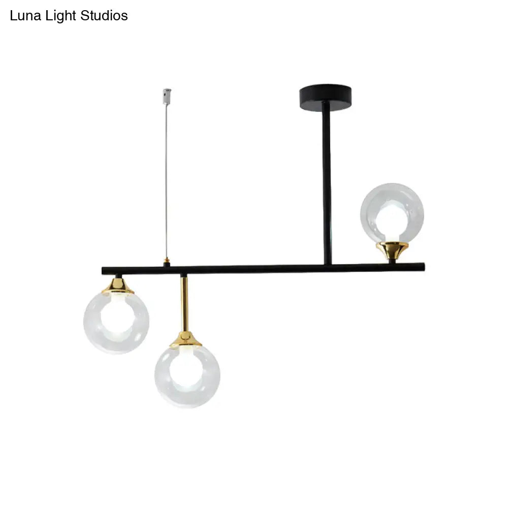 Modern Black Glass Ball Island Chandelier: Triple Light Hanging Lamp For Dining Room
