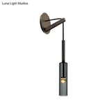 Modern Black Glass Stairway Sconce Light - 1-Light Wall Mount Lamp With Suspended Cord