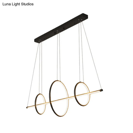 Modern Black/Gold Acrylic Linear Suspension Light With 3-Ring Design - Island Pendant Lighting
