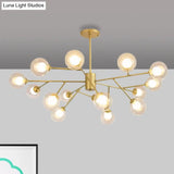 Modern Black/Gold Ball Pendant Chandelier With Clear Glass Shade - 12/15/18 Lights Ceiling Lighting