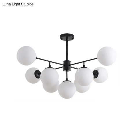 Modern Black/Gold Branch Chandelier - 7/9/11-Light Iron Pendant With White Glass Ball Shade