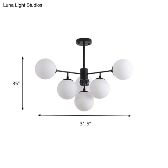 Modern Black/Gold Branch Chandelier - 7/9/11-Light Iron Pendant With White Glass Ball Shade