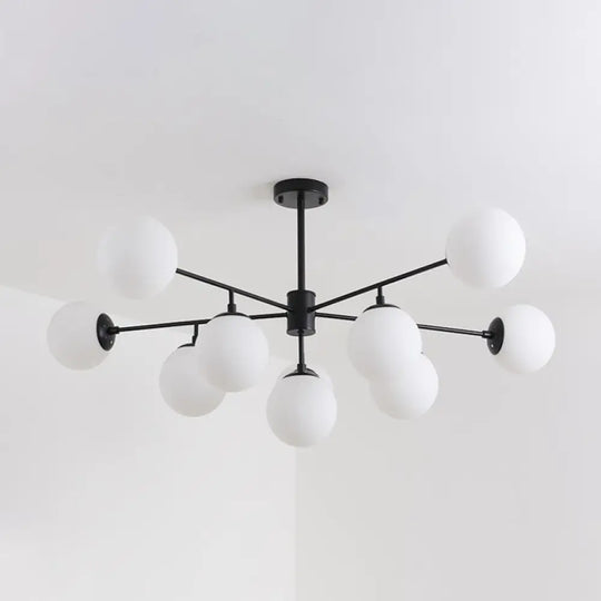 Modern Black/Gold Branch Chandelier - 7/9/11-Light Iron Pendant With White Glass Ball Shade 11 /