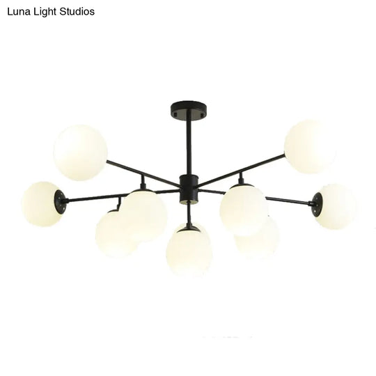 Modern Black/Gold Branch Chandelier - 7/9/11-Light Iron Pendant With White Glass Ball Shade