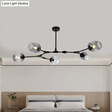 Modern Black/Gold Branch Chandelier Lamp - 5/6 Lights Smoke Gray/Tan Glass Dining Room Lighting