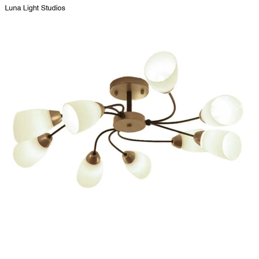 Modern Black/Gold Curly Floral Semi Flush Mount Ceiling Light - 9/12 Lights Milk White Glass Living