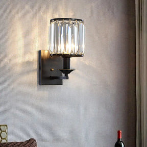 Modern Black/Gold Cylinder Sconce Light Fixture With Crystal Wall Mounted Lighting Black