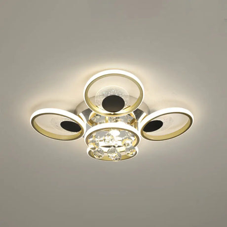 Modern Black-Gold Floral Flush Mount Led Ceiling Light For Sitting Room / 23.5 Natural