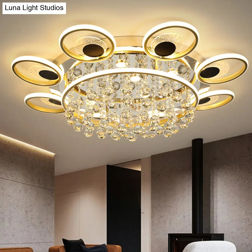 Modern Black-Gold Floral Flush Mount Led Ceiling Light For Sitting Room