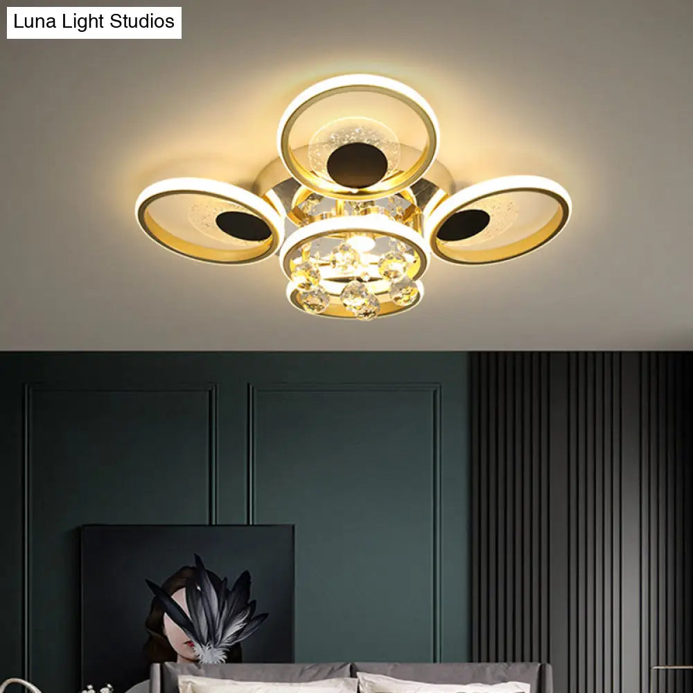 Modern Black-Gold Floral Flush Mount Led Ceiling Light For Sitting Room