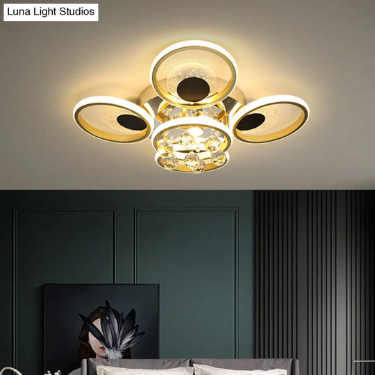 Modern Black-Gold Floral Flush Mount Led Ceiling Light For Sitting Room