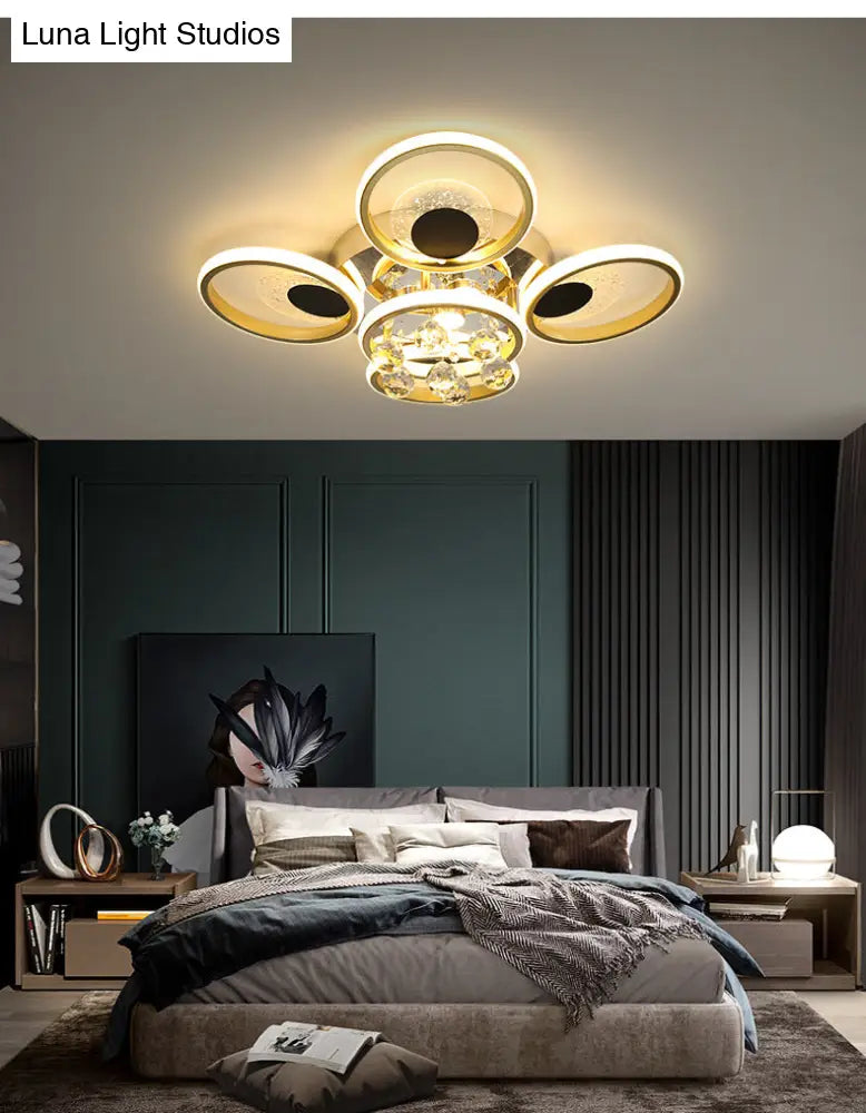 Modern Black-Gold Floral Flush Mount Led Ceiling Light For Sitting Room