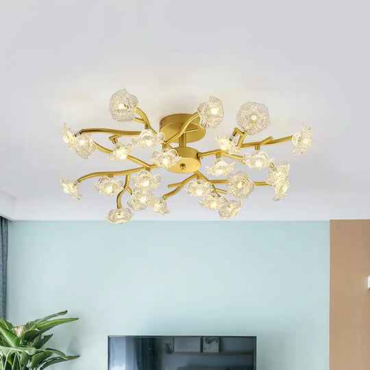 Modern Black/Gold Flower Branch Semi Flush Mount Chandelier - 24 - Bulb Ceiling Light With