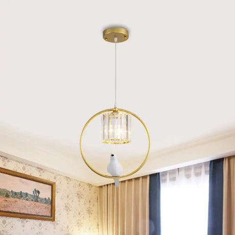 Modern Black/Gold Hoop Pendulum Light With Crystal Shade For Living Room Gold