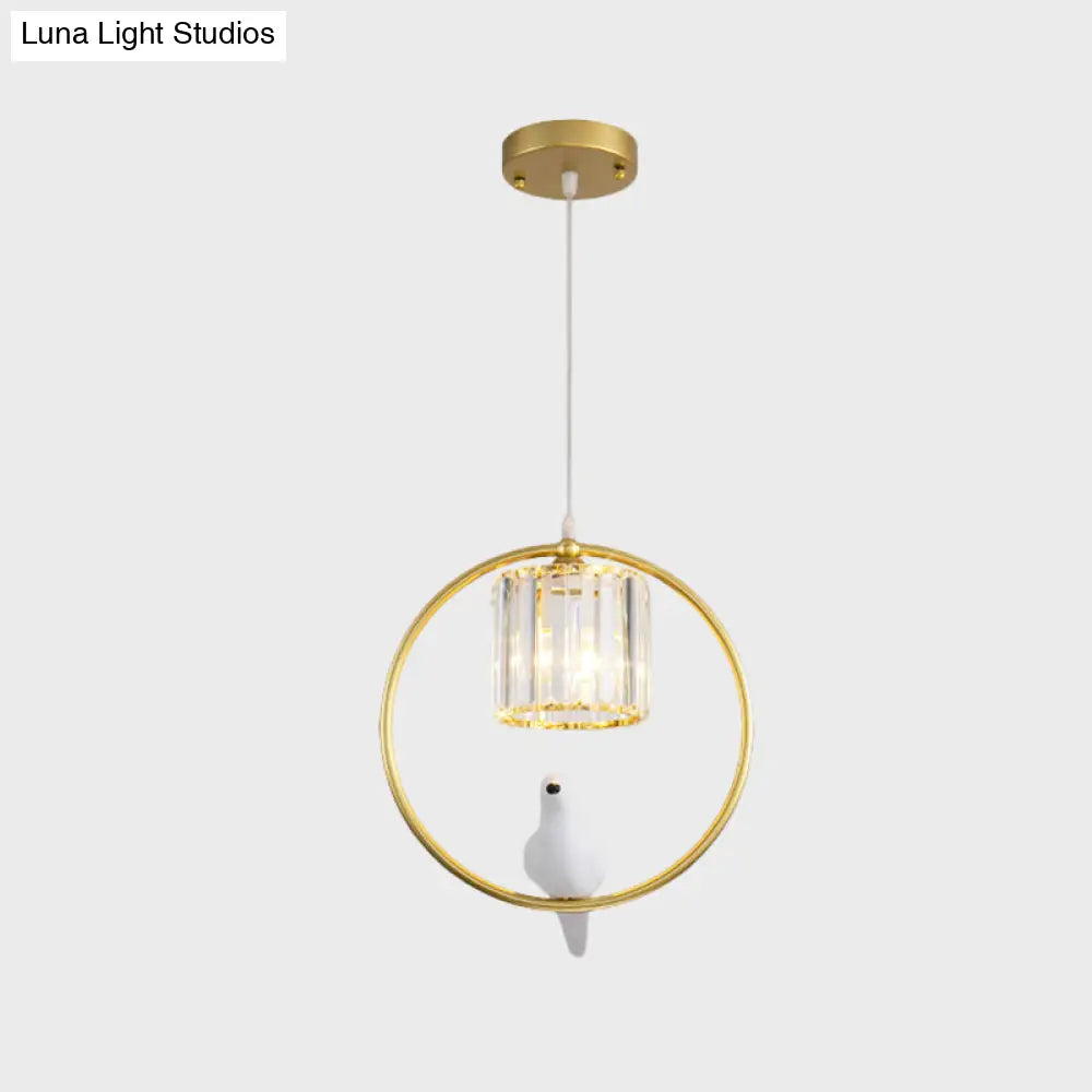 Modern Black/Gold Hoop Pendulum Light With Crystal Shade For Living Room