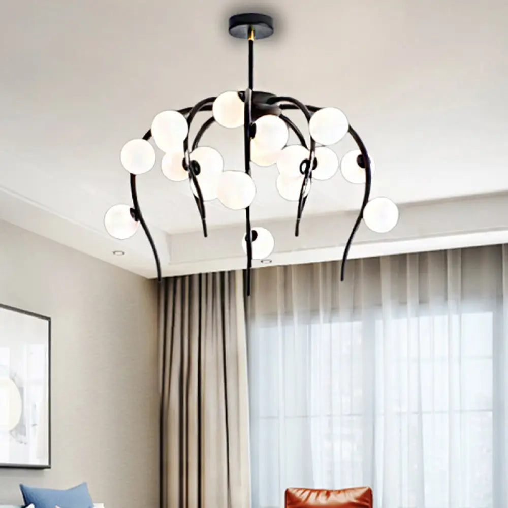Modern Black/Gold Iron Branch Chandelier With Matte White Balls - 15/20-Light Dining Room Hanging