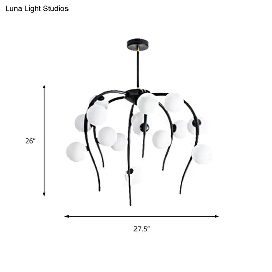 Modern Black/Gold Iron Chandelier With Matte White Balls - 15/20-Light Dining Room Hanging Lamp