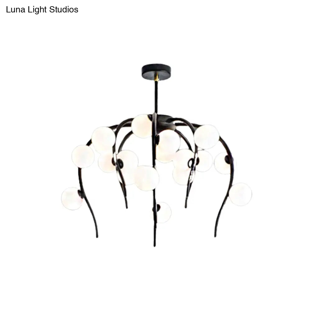 Modern Black/Gold Iron Branch Chandelier With Matte White Balls - 15/20-Light Dining Room Hanging