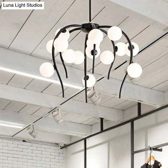 Modern Black/Gold Iron Chandelier With Matte White Balls - 15/20-Light Dining Room Hanging Lamp 15 /