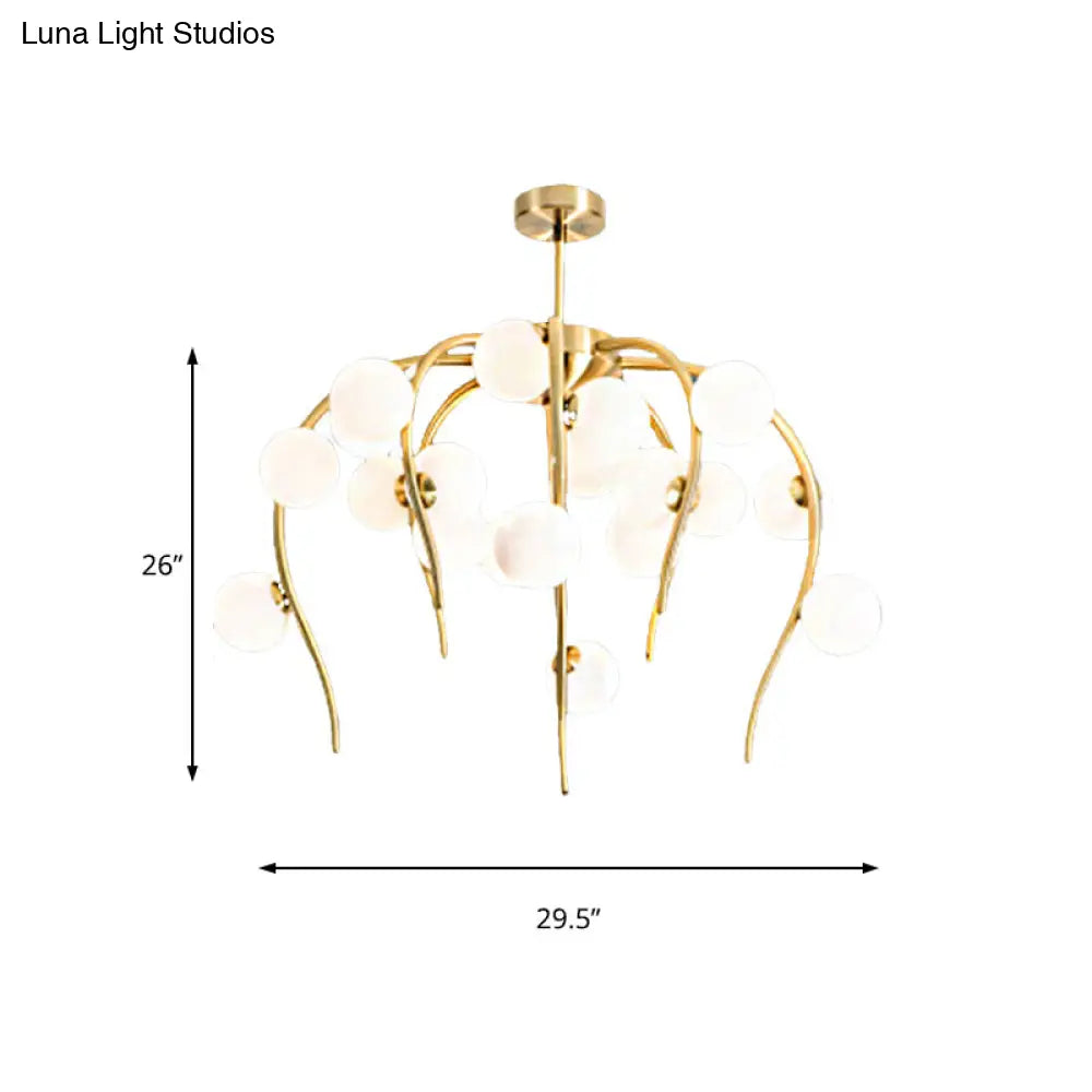 Modern Black/Gold Iron Chandelier With Matte White Balls - 15/20-Light Dining Room Hanging Lamp