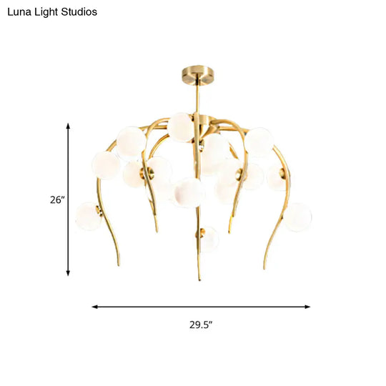 Modern Black/Gold Iron Chandelier With Matte White Balls - 15/20-Light Dining Room Hanging Lamp