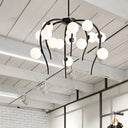 Modern Black/Gold Iron Branch Chandelier With Matte White Balls - 15/20-Light Dining Room Hanging