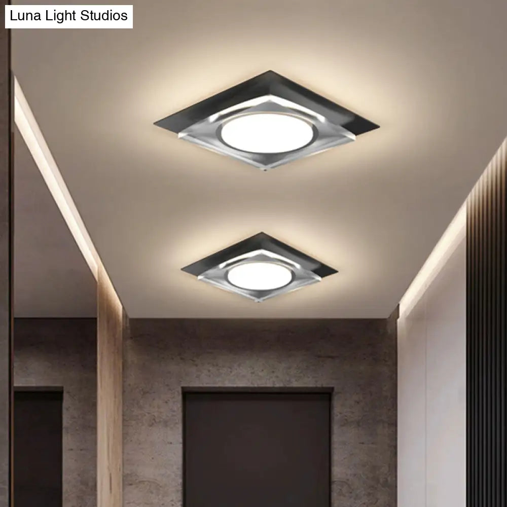 Modern Black/Gold Led Ceiling Light For Hallway - Metallic Geometric Flush Mount With Warm/White