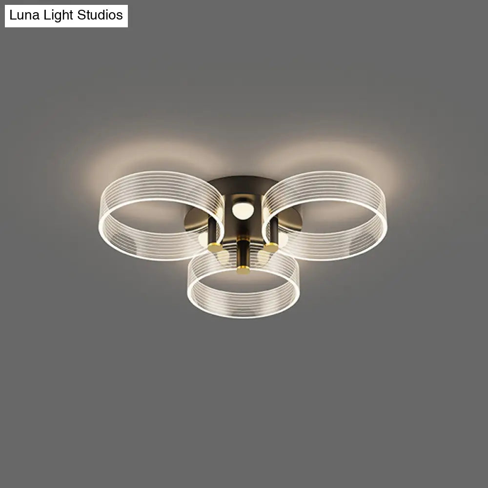 Modern Black - Gold Led Ceiling Light With Flower Design - Acrylic Round Semi Mount 3 / White