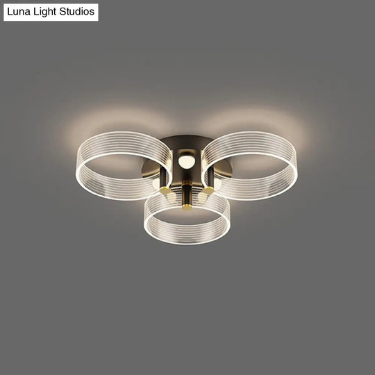 Modern Black - Gold Led Ceiling Light With Flower Design - Acrylic Round Semi Mount 3 / White