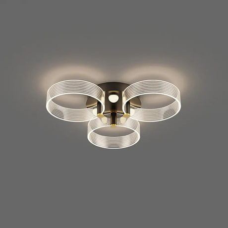 Modern Black - Gold Led Ceiling Light With Flower Design - Acrylic Round Semi Mount 3 / White
