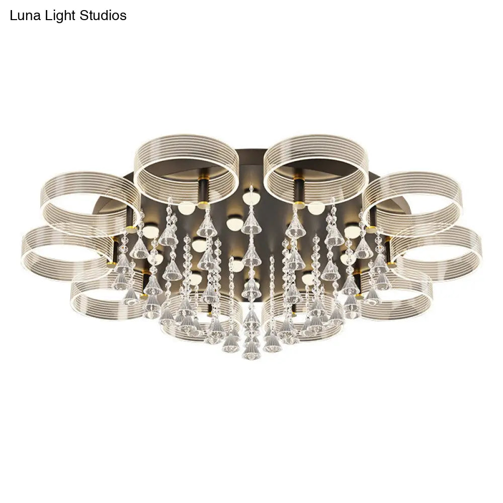 Modern Black - Gold Led Ceiling Light With Flower Design - Acrylic Round Semi Mount