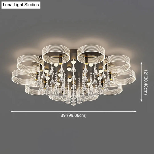 Modern Black - Gold Led Ceiling Light With Flower Design - Acrylic Round Semi Mount